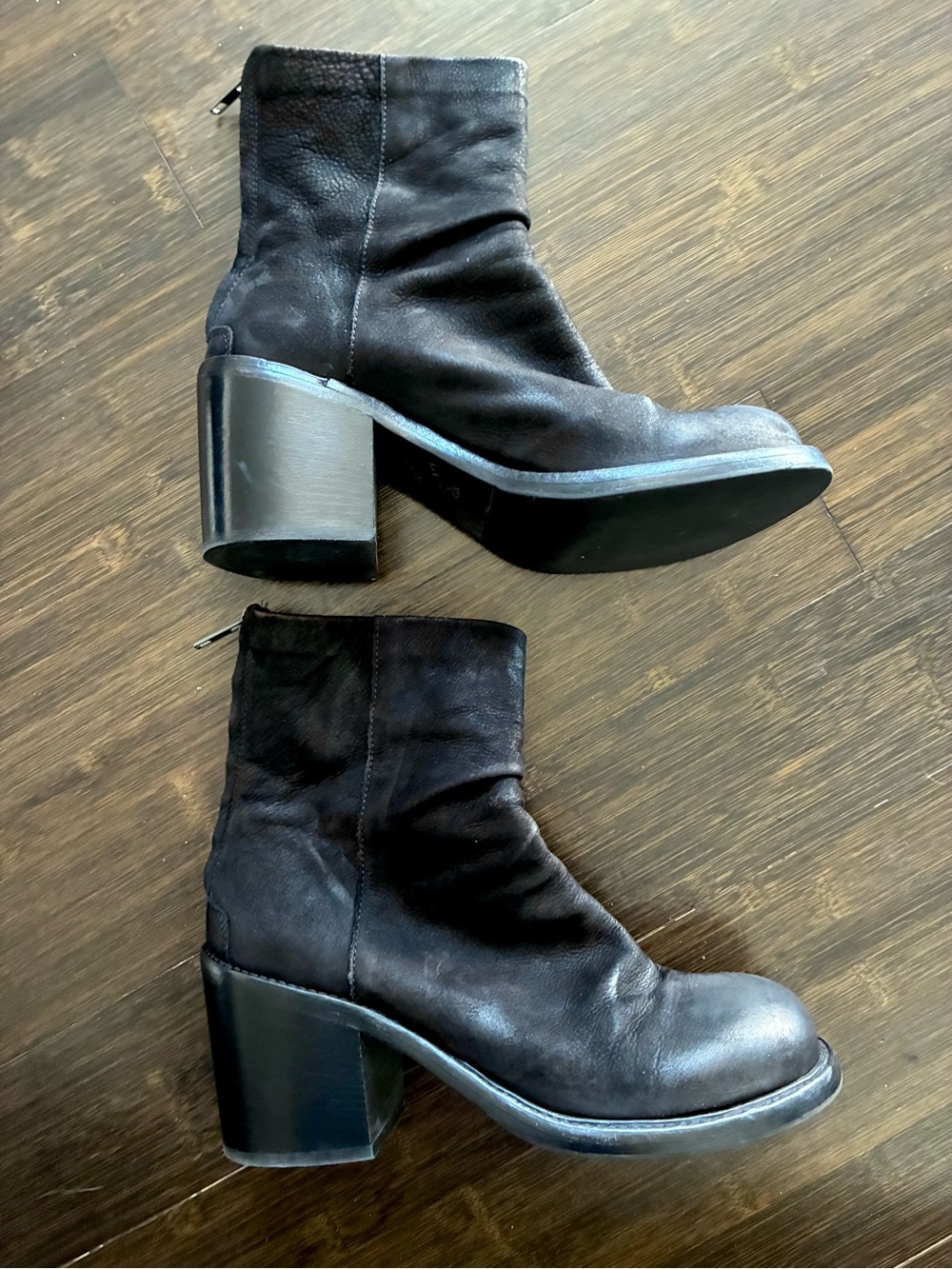 Micheledilocco Le Mare Scarpe Black Nubuck Chunky Heel Ankle Boots, Sz 37